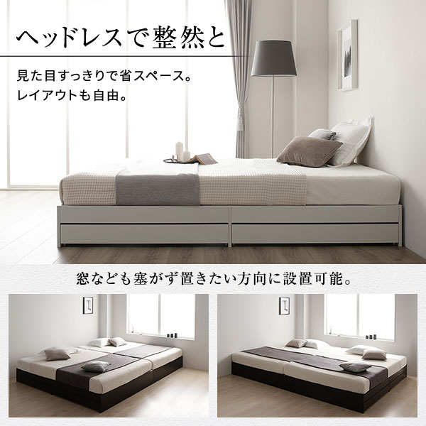 ベッド収納付き連結引き出し付きキャスター付き木製ヘッドレスシンプルモダンホワイトシングルベッドフレームのみ【日時指定不可】