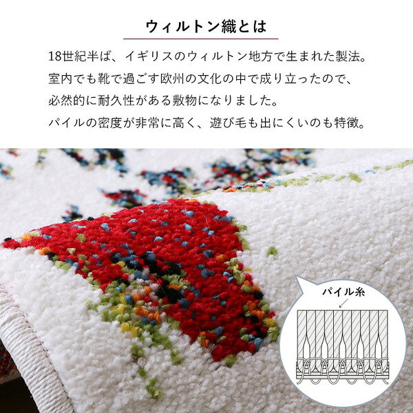 玄関マット 約60×90cm レッド 花柄 ボタニカル柄 抗菌 防臭 消臭 丈夫 耐久性 弾力性 トルコ製 ウィルトン織【代引不可】 [2]