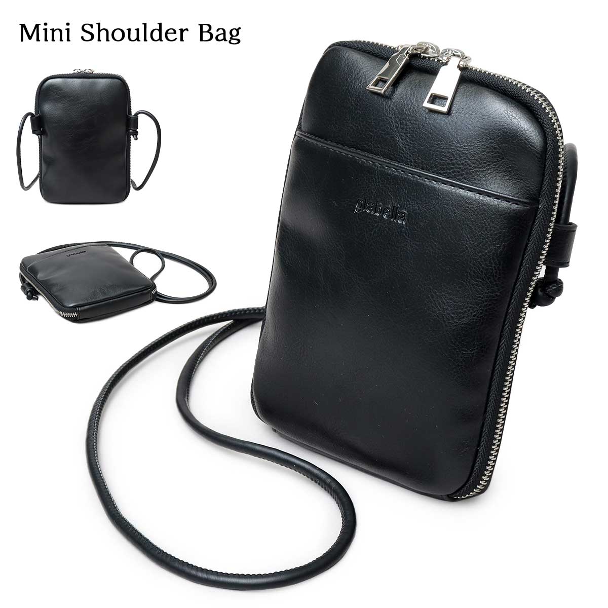 Shoulder Bags - ミニショルダーバッグ スプリットレザー コンパクト ショルダーレース 大きい間口 ブラック 黒
