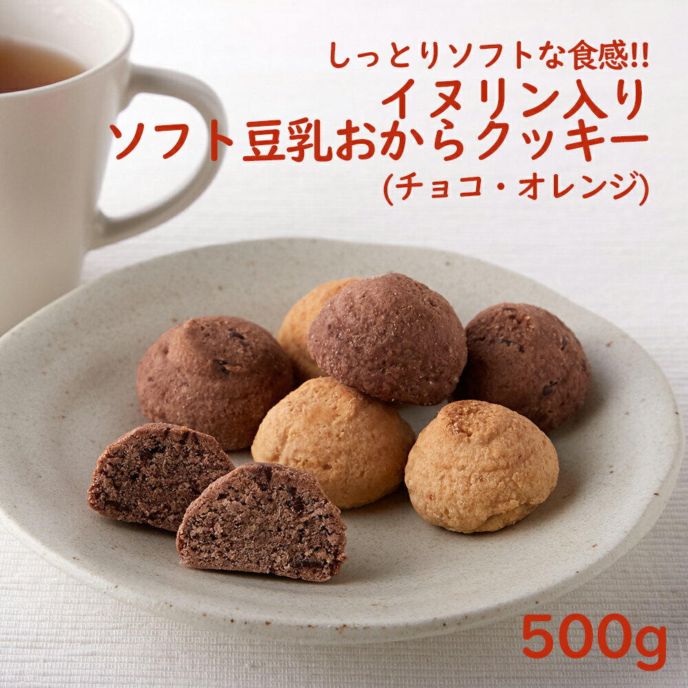 送料無料 しっとりソフトな食感!!イヌリン入りソフト豆乳おからクッキー500g(チョコ・オレンジ) 大好評の おから 豆乳 ソフトクッキー に菊芋由来の イヌリン が入って新登場!! オレンジ と チョコ 2つの味 をお楽しみください