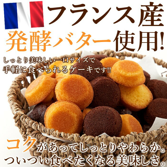フランス産発酵バター使用しっとりやわらかプチケーキ2種(プレーン味、チョコ味)50個1袋で2種類の味が楽しめるお得なセット一口サイズ手軽に食べられるプチケーキ