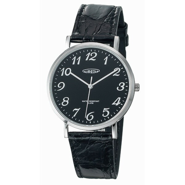 AUREOLE オレオール 日常生活防水 ステンレスケース ワニ革バンド サファイアガラス メンズサイズ 腕時計 SW-613M-04