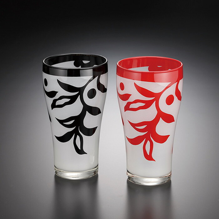 漆塗のグラス ペア　デカグラス　漆彫刻