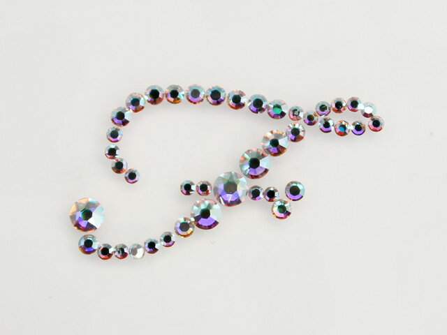 アルファベット [F 特大サイズ] 大文字 スペシャル筆記体デコシート(Hotfix)クリスタルオーロラ イニシャル/スワロフスキー/スワロ/ラインストーン