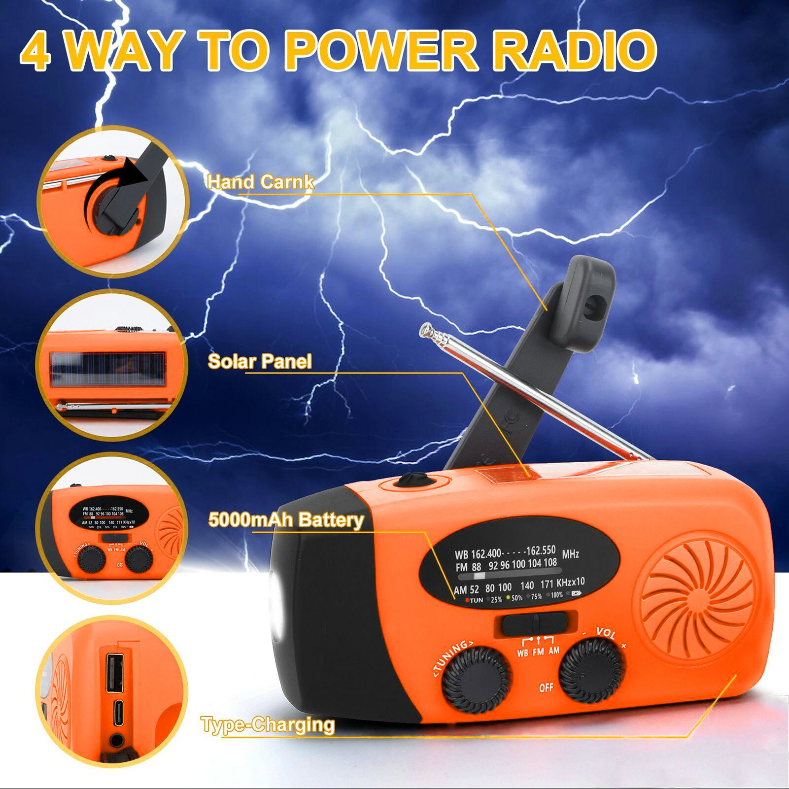 【10％OFFクーポン】防災ラジオ AM/FM/WB対応 ソーラー充電 手回し発電 6000mAh大容量バッテリー LEDライト スマホ充電 緊急 災害 停電 防災グッズ 避難 非常用 キャンプ アウトドア 登山 車中泊 防犯 安心 日本気象協会 防水 軽量 コンパクト 一家に一台 プレゼント