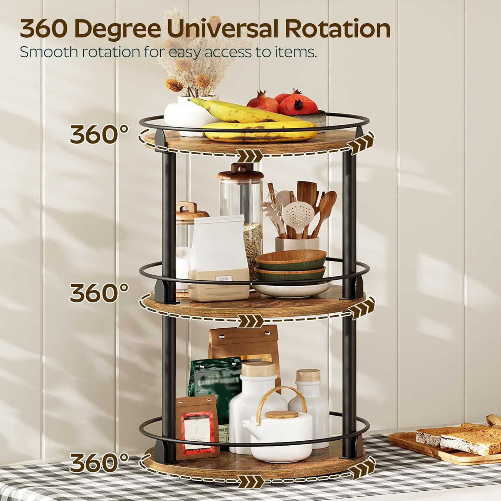 回転調味料ラック 360度 3段 省スペース キッチン カウンター 卓上 すっきり 整理 オーガナイザー スパ..