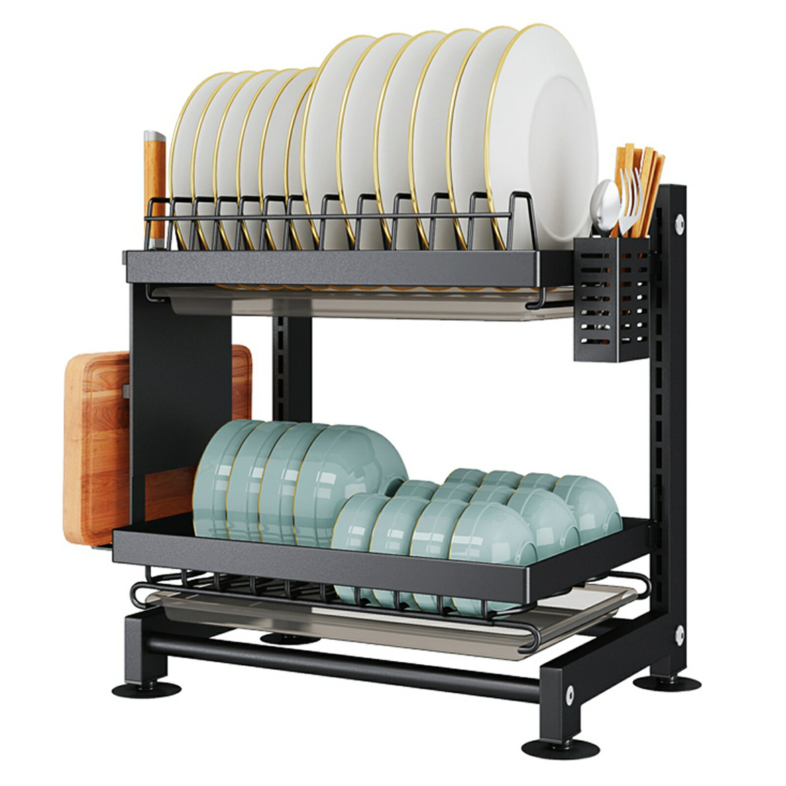 食器乾燥ラック 2段 高さ調整 大容量 シンク上 省スペース すのこトレー 調理器具 カッティングボード ..