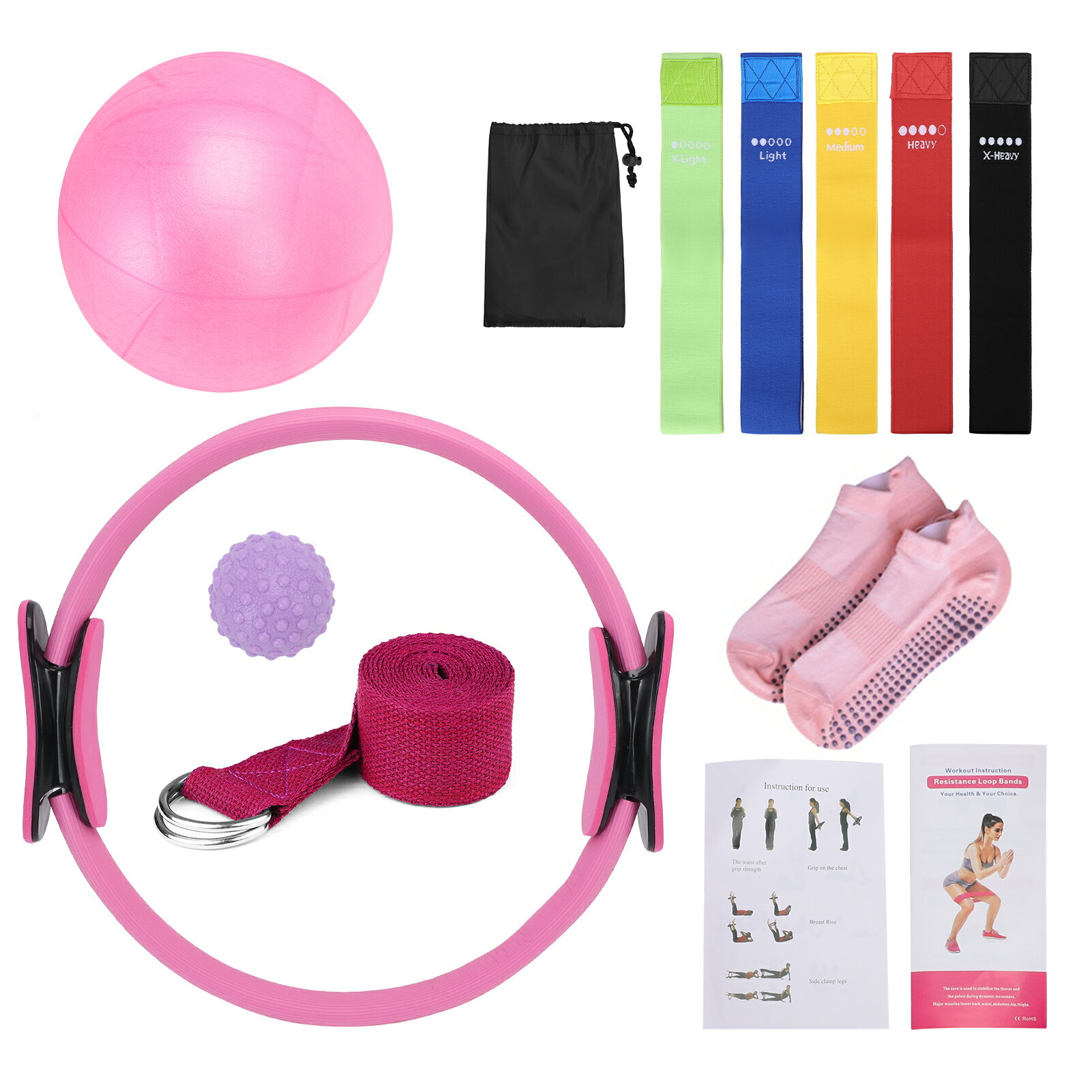 ピラティスセット テンションバンド ピラティスリング マッサージボール ホームトレーニング 女性 筋ト..