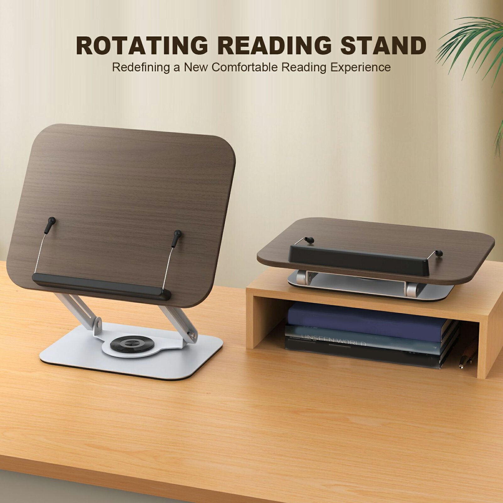 ブックスタンド 卓上 書見台 360° タブレットスタンド 木製 見開き 読書 姿勢 便利グッズ レシピスタン..