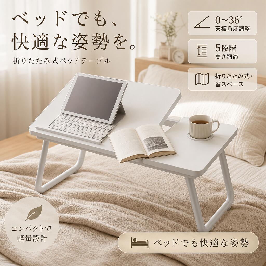 ベッドテーブル 折りたたみベッドテーブル 介護 テーブル 5段高さ調節 カップホルダー付き 軽量 折りたたみ 天板角度調節 ナチュラル パソコン 子供 おしゃれ 省スペース 学習机 寝室 一人暮らし サイドテーブル ローテーブル コンパクト 在宅ワーク