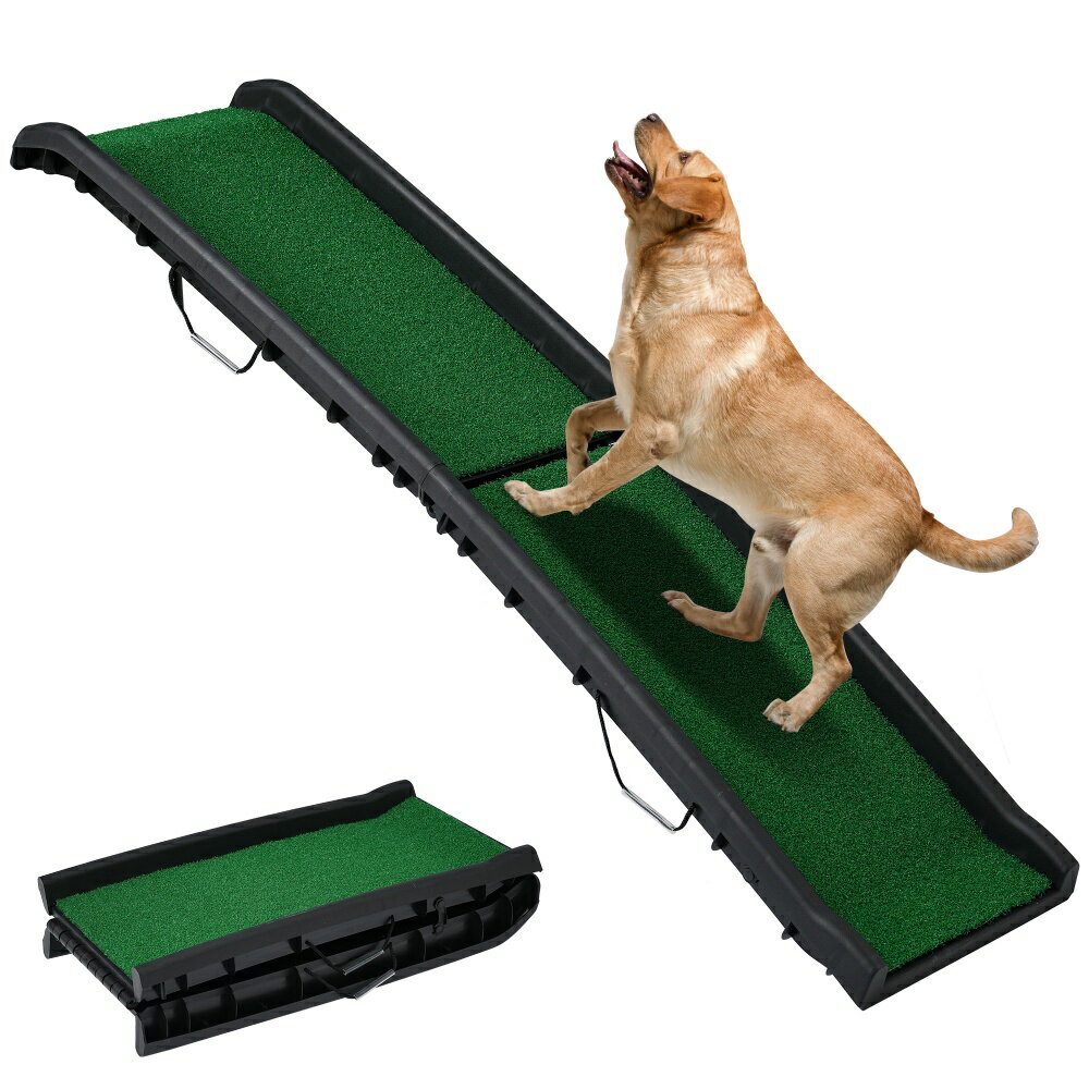 楽天デコエーセドッグスロープ 2つ折り 人工芝付き 車用 犬ステップ ペットスロープ 小型犬 中型犬 高齢犬 通院 ドライブ 旅行 収納便利 持ち運び 軽量 滑り止め 折りたたみ 車椅子 アウトドア バン キャンプ 介助 足腰ケア 関節サポート お手入れ簡単 耐荷重