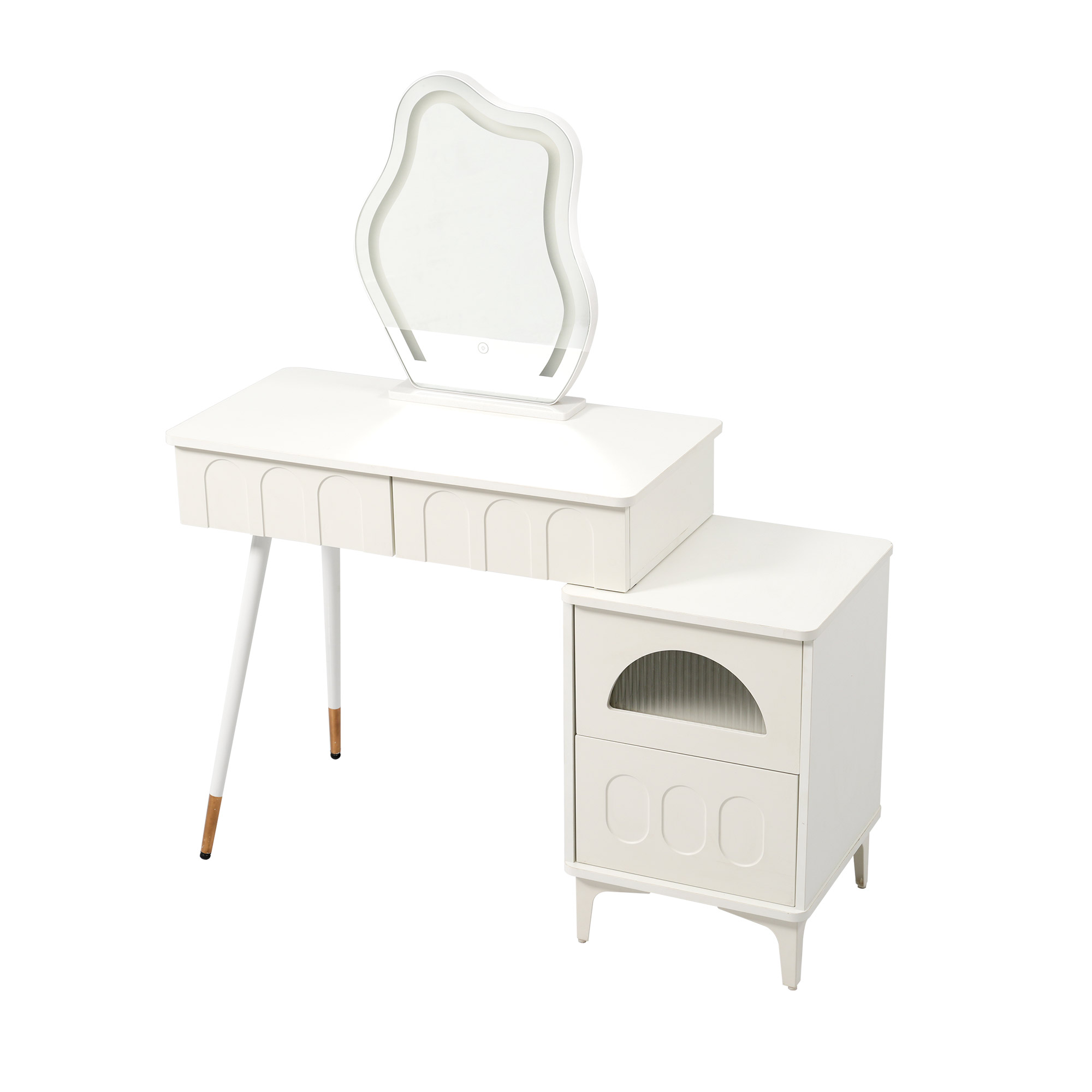 LEDミラードレッサー 3色調節 コンパクト 引き出し付き 収納棚 化粧台 メイク台 おしゃれ 可愛い 一人..