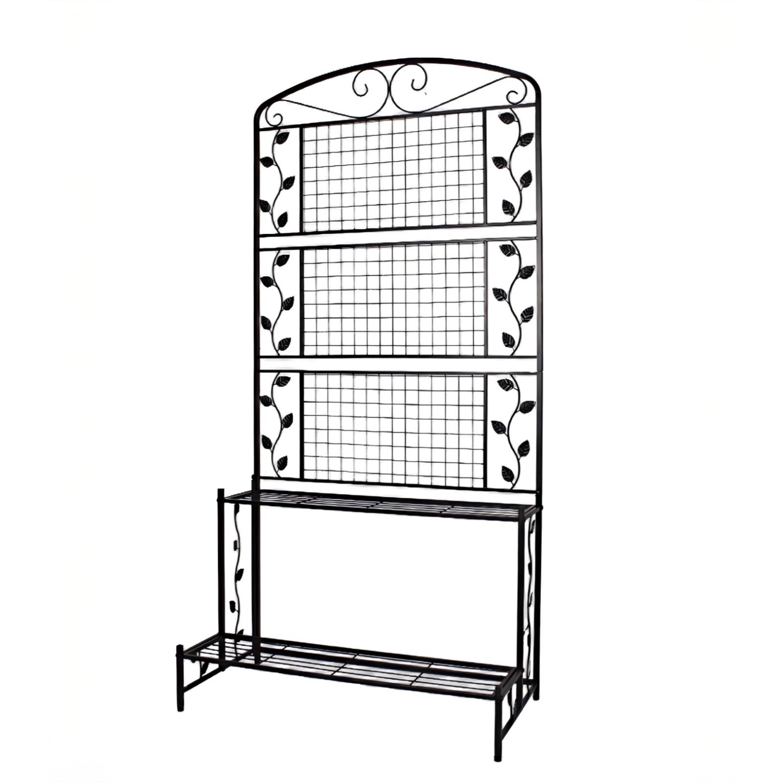 【省スペースでも緑を楽しむ】 縦のスペースを活かし、プランターやガーデンツールを吊るしたり、薔薇・朝顔・ゴーヤなどを這わせて、小さな空間もグリーンで満たせます。 場所を選ばず、美しく「緑のある暮らし」をサポート。 【さまざまな場所に設置可能】 庭・ベランダ・玄関ポーチ・エントランス・ショップの窓辺などに設置可能。 視線をソフトに遮り、隣家との境界やプライバシー保護にも最適です。 【脚の高さを微調整可能】 付属の調節ネジで脚の高さを微調整。 凹凸のある床やタイルの継ぎ目でも安定して設置できます。 【折り畳み式でコンパクト収納】 使わないときは折りたたんでスッキリ収納。 玄関やベランダなど狭いスペースでも場所を取りません。 【吊り下げフック対応＆高さ調節可能】 サイドにフックを取り付ければハンギングバスケットも飾れます。 バックパネルの取り付け位置を変更可能で、高さ162cm／80cmに調整可能。鉢や設置場所に合わせて調節できます。