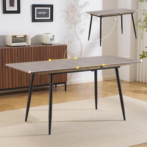 Rakuten - 国内出荷！ダイニングテーブル 伸長式 伸縮天板 4人用 6人用 幅120-160cm 木目調 客用 書斎用 モダン ヴィンテージ風 ソリッド ハイエンド シンプル おしゃれ 組み立て簡単 食卓 テーブル 家庭用 リビング ダイニング コンパクト 省スペース