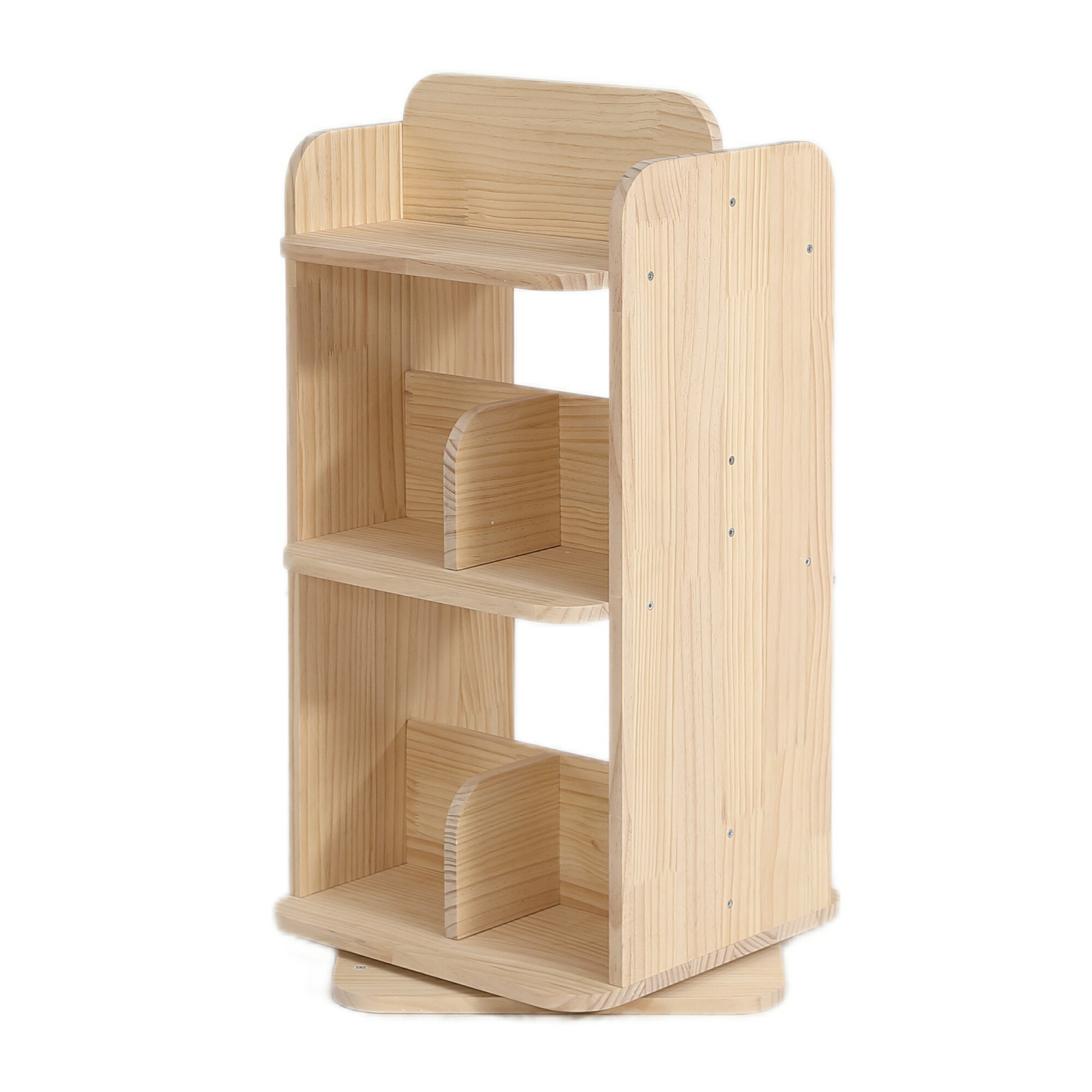 【 三段 】本棚 回転式 天然木製 パイン材 絵本棚 図鑑対応 コミック収納棚 スリム 回転式本棚 A4対応 子供 ブックシェルフ 飾り棚 回転本棚 絵本 漫画 DVDラック 回転ラック コンパクト おもちゃ ディスプレイ 本棚 大容量 収納