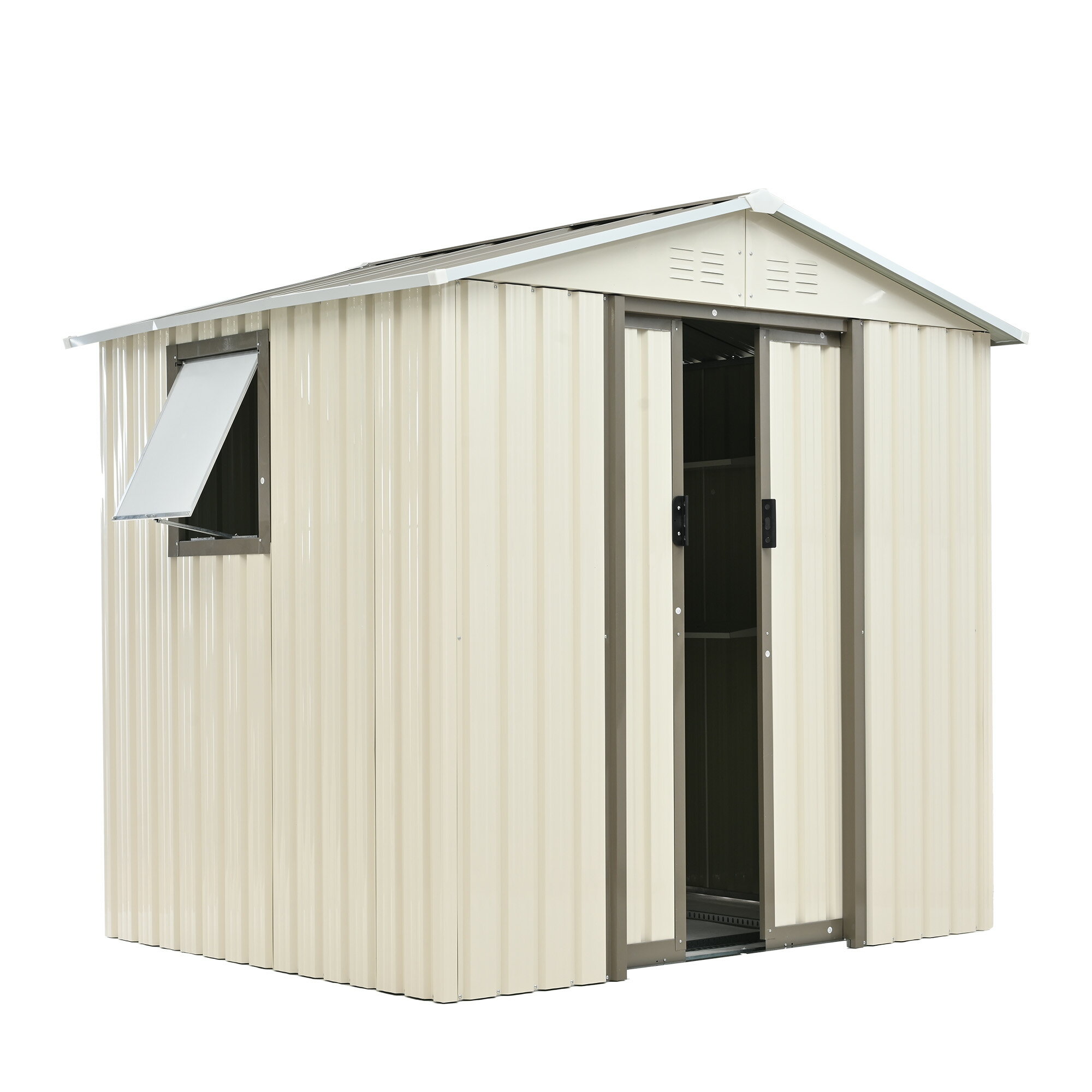 【可動棚&すべり出し窓付き】物置 屋外 スチール 倉庫 床材補強フレーム付き 戸外収納庫 W194cm*D162cm*H184cm 物置き おしゃれ 大型 収納庫 屋外物置 防さび ベランダ 防水 ドア スチール物置 屋外収納 ガーデニング 庭