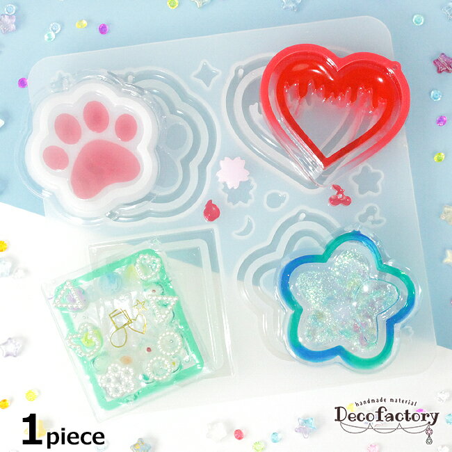 【シリコンモールド】 1個 4デザイン 肉球 ハート 星 スクエア 穴ありシャカシャカ ダブルシェイカー シリコンモールド レジンアクセサリー 手芸 アクセサリーパーツ ハンドメイド 材料 おうち時間 シェイカー スター 桜 リンゴ キラキラ 月のサムネイル