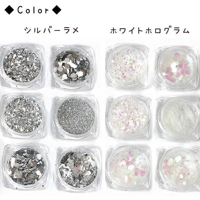 1セット【封入ホログラム】ケース付きラメホログラム6種アソートセットクールカラー(全10色)|アクセサリー手芸メタルパーツアクセサリーパーツメタルパーツハンドメイド材料レジンジェルネイル