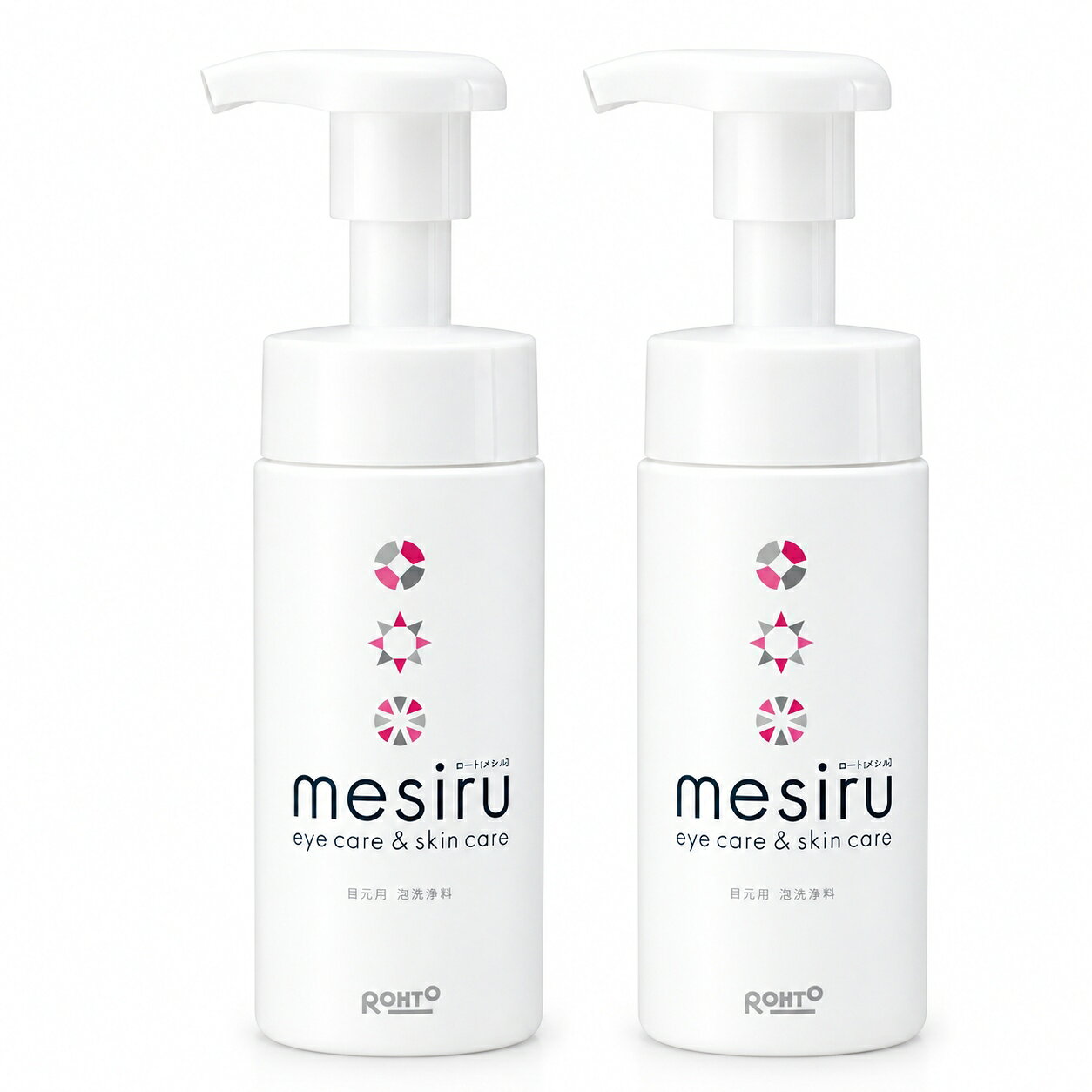 【商品説明】 mesiru（メシル）アイスキンケアシャンプー 150ml×2本セットは、目元用の泡洗浄料です。 メイクの洗い残しによる毛穴づまりや黒ずみ※1を洗い流し、すこやかなまつ毛環境に整えます。 泡タイプなので、目元まわりやまつ毛をやさしく洗いやすいのが特徴です。 洗うだけで美容液成分（うるおい成分）が、肌（角質）とまつ毛に浸透し、うるおいを与えます。 メイク落とし・洗顔料を使ったあとにご使用ください。 まつ毛エクステ・まつ毛パーマをご使用の方もお使いいただけます。 顔全体の洗顔料としてもご使用いただけます。 無香料・無着色。目周りの使用試験済み※2、パッチテスト済み※2です。 ※1：古い角質 ※2：すべての方に刺激が起こらないというわけではありません。 【商品仕様】 ■商品名：mesiru アイスキンケアシャンプー ■ブランド：mesiru / メシル ■メーカー：ロート製薬 ■内容量：150ml×2本（合計300ml） ■セット内容：150ml入りボトル 2本 ■原産国：日本 ■区分：化粧品 【使用方法】 メイク落とし・洗顔料を使ったあとにご使用ください。 適量（2～3プッシュ）を手にとり、目元全体を包み込むように泡を乗せます。 まぶたからまつ毛の毛先にかけてやさしく洗い、十分にすすいでください。 まつ毛エクステ、まつ毛パーマをご使用の方もお使いいただけます。 顔全体の洗顔料としてもご使用いただけます。 【全成分】 水、BG、ココイルグルタミン酸2Na、PEG-8、コカミドプロピルベタイン、コカミドDEA、グリセリン、PEG-75、ポロキサマー184、ソルビトール、クエン酸、カンゾウ根エキス、ガゴメエキス（海藻エキス）、アラントイン、ジラウロイルグルタミン酸リシンNa、ポリクオタニウム-7、EDTA-2Na、BHT、エタノール、メチルパラベン 【ご使用上の注意】 お肌に異常が生じていないかよく注意して使用してください。 使用中、または使用後日光にあたって、赤み・はれ・かゆみ・刺激・色抜け（白斑等）・黒ずみ等の異常が現れた場合は使用を中止し、皮フ科専門医等へご相談ください。 そのまま使用を続けると症状が悪化することがあります。 傷、はれもの、湿疹、かぶれ等、異常のある時は使用しないでください。 目に入らないよう注意し、入った時はすぐに水またはぬるま湯で洗い流してください。 なお、異常が残る場合は眼科医にご相談ください。 【販売について】 本商品は当店在庫限りの商品です。 売り切れの際はご了承ください。【2本セット】ロート製薬 メシル アイスキンケアシャンプー 150ml×2本 mesiru 目元洗浄 泡タイプ まつ毛美容液成分配合 日本製 目元まわりの汚れを 泡でやさしく洗える ロート製薬mesiruの アイスキンケアシャンプー お得な2本セット
