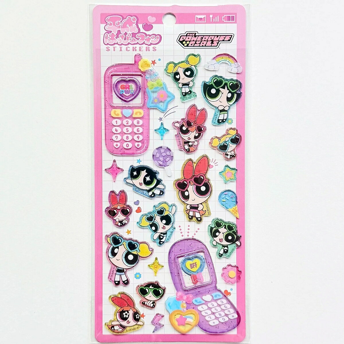 Powerpuff Girls Heisei Happy Phone Stickers - Flip Phone Stickers, Puffy Stickers, Glittery Clear Stickers, CRUX Decorative Stickers for Smartphones, Notebooks, Diaries, Stationery, Cute Character Stickers, Free Shipping