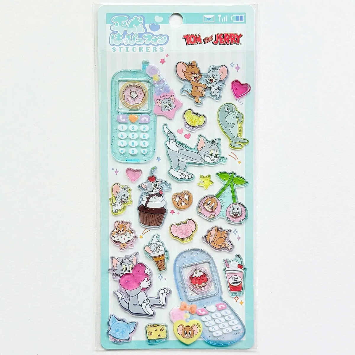 Tom and Jerry Heisei Happy Phone Stickers - Flip Phone Stickers, Puffy Stickers, Glittery Clear Stickers, CRUX Decorative Stickers for Smartphones, Notebooks, Diaries, Stationery, Cute Character Stickers, Free Shipping