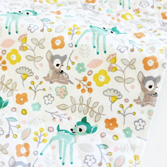 【レシピ付】生地 布 入園入学 北欧風キルティング/幅105cm≪ Fawn ≫【10cm単位販売】【女の子】【動物】【ガーリー】【白】【カラフル】【ゆめかわいい】 バンビ 北欧風 おしゃれ かわいい