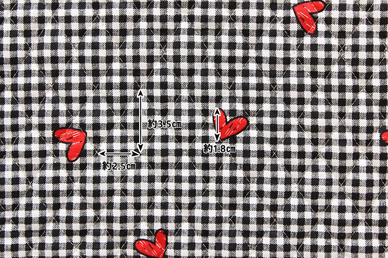 【レシピ付】生地 布 入園入学 北欧風キルティング/幅105cm≪ Square Heart ≫【10cm単位販売】【女の子】【チェック】【黒】 ハート スクエアハート おしゃれ かわいい