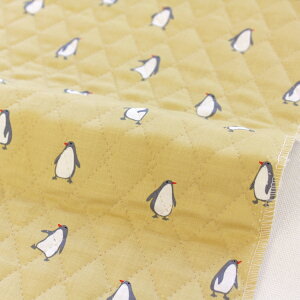 生地 布 入園入学 北欧風キルティング/幅105cm≪ Penguin - yellow ≫【10cm単位販売】【動物】【北欧】【ユニーク】【黄色】【マスタード】 ペンギン おしゃれ かわいい 韓国