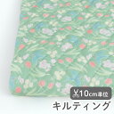 生地 布 入園入学 北欧風 キルティング/幅106cm ≪ スプリングスワロー ≫【10cm単位販売】【女の子】【花】【動物】【北欧】【ポップ】【緑】デザイナー生地 watanao 花柄 鳥 動物柄 さくら 桜 チューリップ ツバメ おしゃれ かわいい キルト