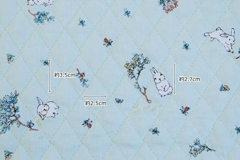 【入園入学セットレシピ】生地・布・入園入学≪ Bunny Bunny ≫キルティング/幅107cm【10cm単位販売】【女の子】【北欧】【動物】【ピンク】【水色】【ゆめかわいい】｜ウサギ｜うさぎ