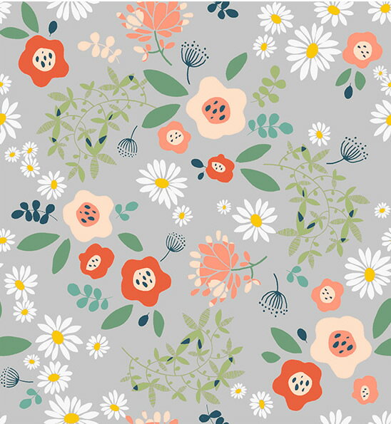 生地 布 入園入学 北欧風 コットン/幅111cm ≪ Tiny Garden - グレー ≫ 抗菌・消臭...