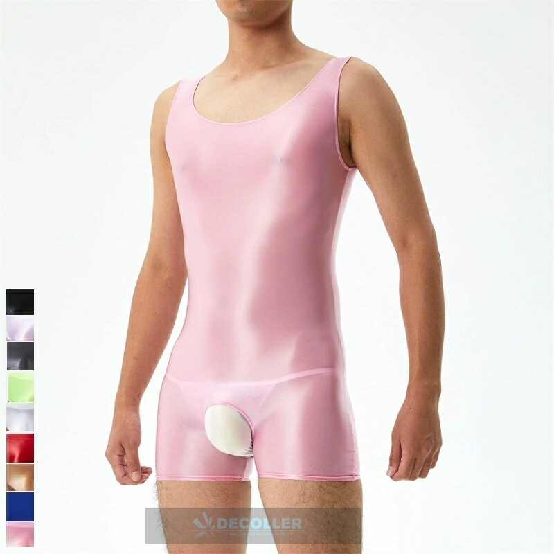 ボディスーツ 穴あき 股割れ 男性レスリングウェア アンダーシャツ サテン風 ツルツル セクシーインナ..