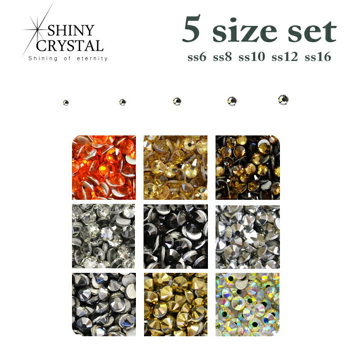 お得な5サイズセット 高品質ガラス製ラインストーン SHINY CRYSTAL シャイニークリスタル カラー品番21～29 ネイル …