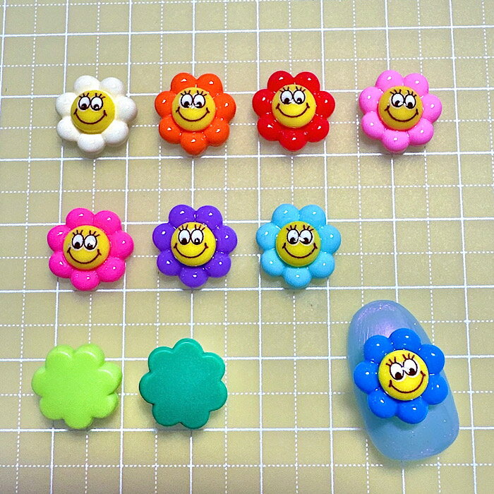 当店限定【ネイルサイズ】 ミニ顔付きフラワー デコパニックオリジナルパーツ ネイ...