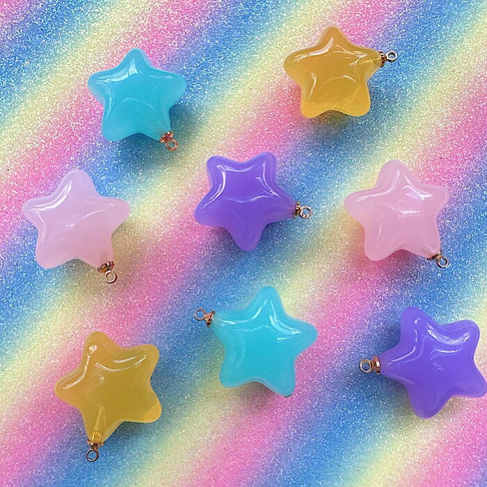【B421】カン付きぷっくり星チャーム　　デコパーツ DECOPANIC デコパニックアクセサリーパーツ ハンドメイド チャーム パーツ デコレーション カボション