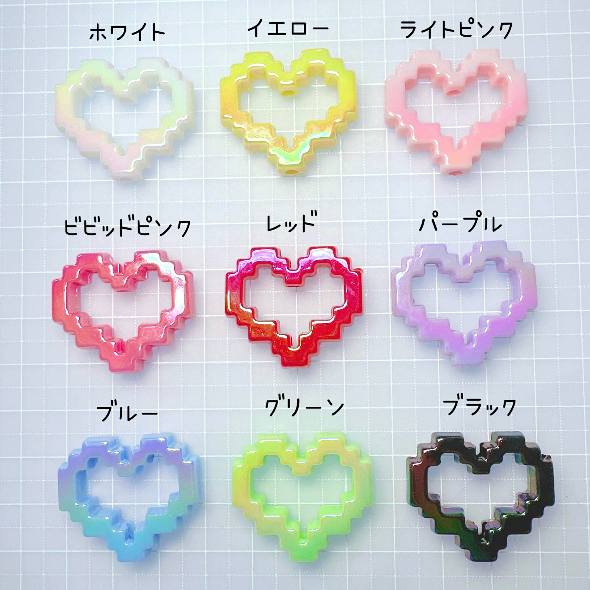 【B969】オーロラハートブロックビーズ　ハートパーツ　ブロックパーツ　デコパー...