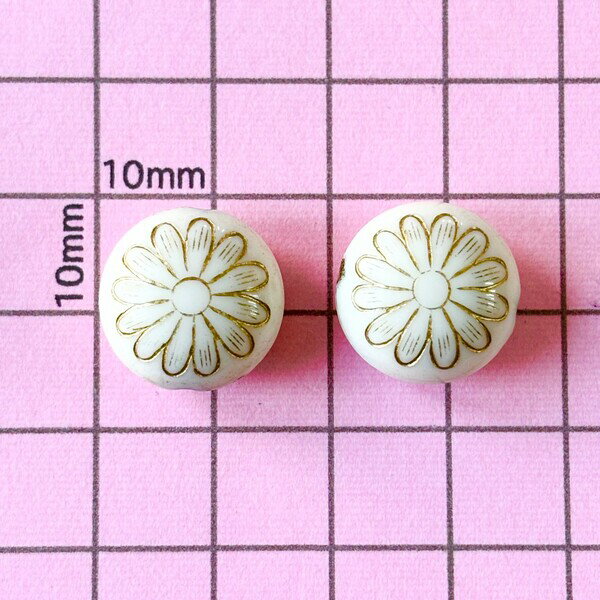 アンティーク スタイル ラウンド フラワー お花 ビーズ ゴールドライン入り ブレスレット パーツ イヤリング ピアス アクセサリー ハンドメイド DIY 資材 デコパーティ