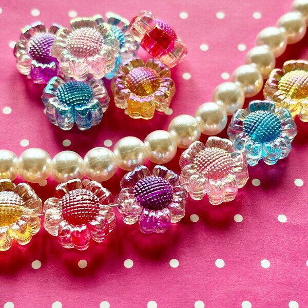Rakuten - オーロラ加工 お花 ビーズ レトロ 花 キーホルダー ネックレス パーツ キッズアクセサリー アクセサリー ハンドメイド DIY 資材 デコパーティ