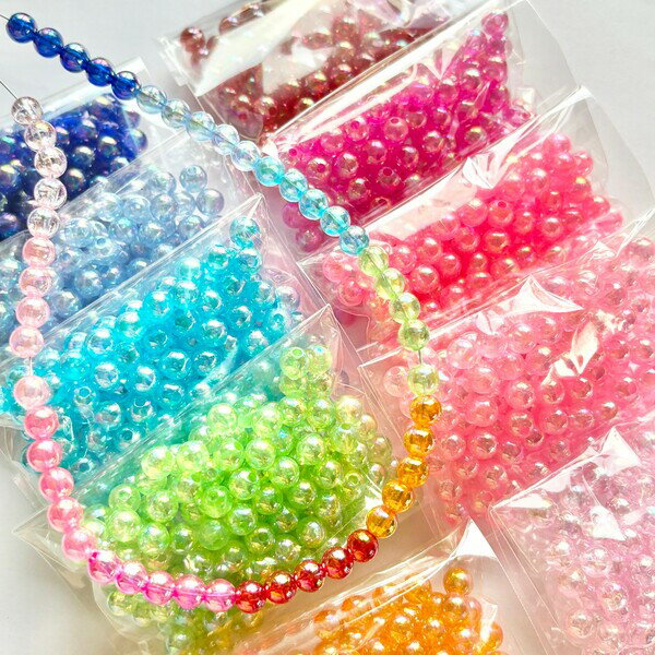 オーロラ ビーズ 6mm カラフル 丸 キーホルダー パーツ キッズアクセサリー アクセサリー ハンドメイド DIY 資材 デコパーティ