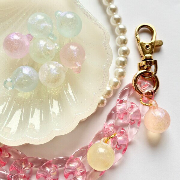 Rakuten - ラメ パール オーロラ ボール 球 チャーム パーツ アクリル デコパーツ キーホルダー ビーズ ハンドメイド DIY ネックレス ブレスレット キッズアクセサリー デコパーティ