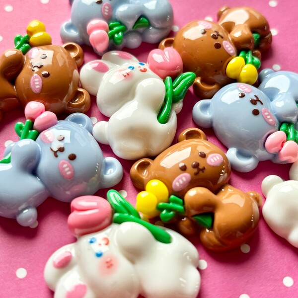 お花 うさぎ くま チューリップ セット デコパーツ キーホルダー デコ電 ハンドメイド キッズアクセサリー DIY デコパーティ