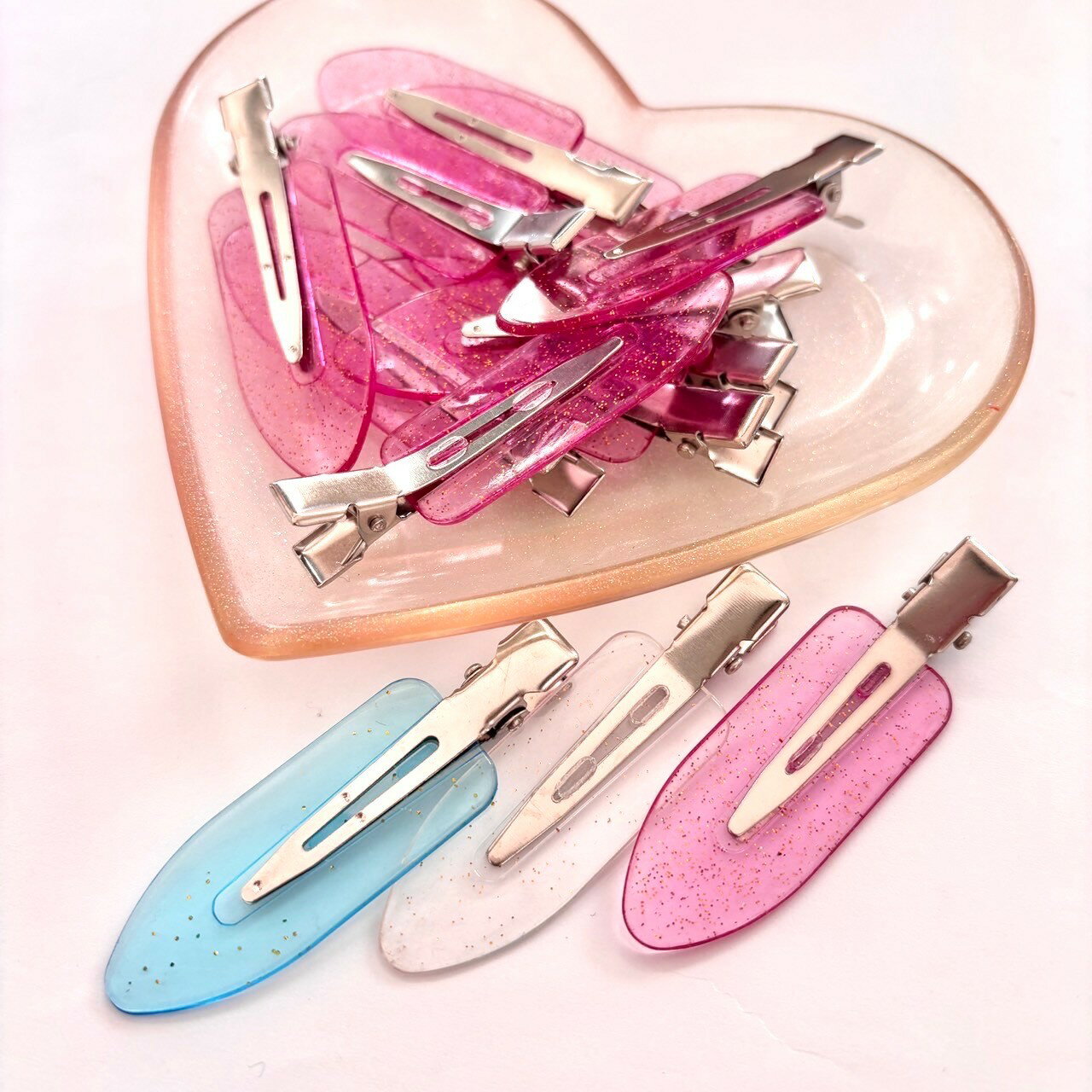 前髪ピン 土台つき クリップ クリアラメ ヘアピン アクセサリーパーツ キーホルダ...