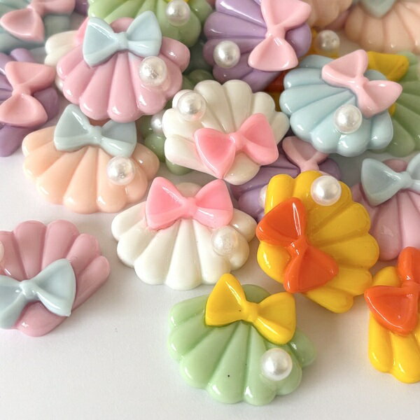 シェル 貝 リボン パール付き デコパーツ キーホルダー デコ電 ハンドメイド キッズアクセサリー DIY デコパーティ