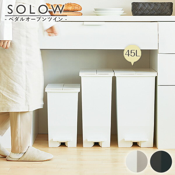 分类垃圾箱 - ＼枚数限定★全品クーポン配布！18日まで／ 手を触れずにゴミを捨てられる ゴミ箱 SOLOW ダストボックス 45L スリム 大容量 蓋付き ポリプロピレン 背面 ミニキャスター 袋止め有り 抗菌 防汚加工 【東谷】一人暮らし プレゼント ギフト 【SI】 1個