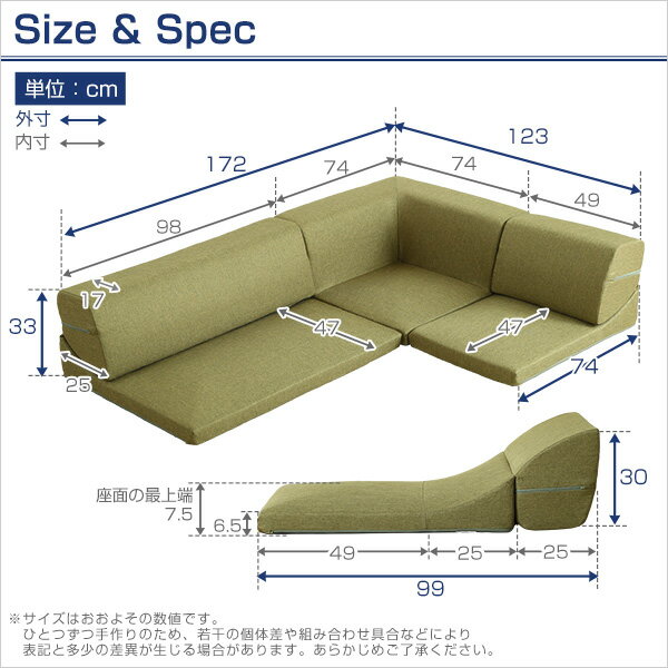 ローソファ フロアーソファ コーナーフロアソファ ロータイプ ファブリック 3人掛け（5色）組み替え自由 リナリア シンプル おしゃれ ナチュラル ワンルーム グリーン ブラウン ネイビー