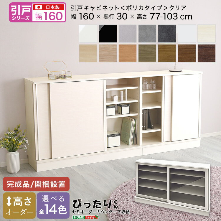 【引戸シリーズ】セミオーダー収納ぴったりくん キャビネット(ポリカタイプ クリア) 幅160cm×奥行30cm 引き戸 キャビネット 完成品 開梱設置 日本製 ぴったり ぴったりくん カウンター 収納 収納 キッチン