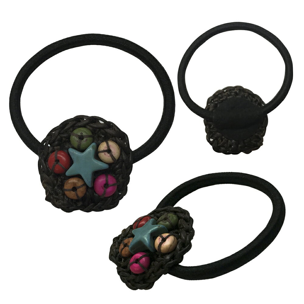 タイ製 エスニック・星型カラフルストーン・ヘアポニー　ヘアゴム シュシュ ヘアアクセサリー 送料140円　インバウンド