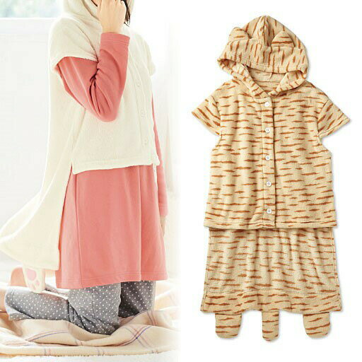 ネコ気分になれるあったか袖付きベスト 部屋着 M-L/LL-3Lサイズ ルームウェア あったかベスト 冬物