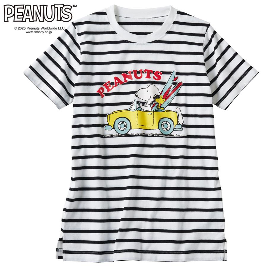 Rakuten - Mサイズ スヌーピー 綿100％ 半袖Tシャツ レディース カットソー ボーダー SNOOPY