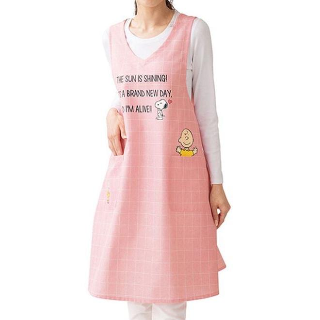 M-Lサイズ スヌーピー エプロン レディース 保育士エプロン 割烹着 SNOOPY ピンク系